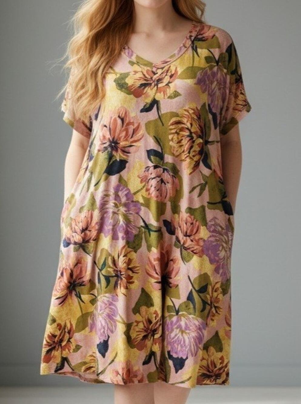 Women's Plus TERRA & SKY Floral Short Cap Sleeve Swing Knit Dress Size 1X
